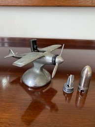 Vintage Hamilton Hellcat Fighter Airplane Lighter 6x3 And Bullet Sharpener 2in Propeller Opens Lighter