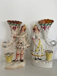 Pair Of Staffordshire Figurines Lady And Gentleman With Cornucopia No Markings