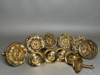 Antique Federal Period Stamped & Solid Brass Curtain Tie Backs