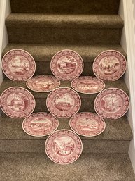 Wedgwood First Edition Purchased 1938 From Macy With Certificate Red Plates 10.5in Historic Scenes Rare Rare