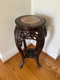 Chinese Stand Marble Top 13x24 Beautifully Carved Solid Wood