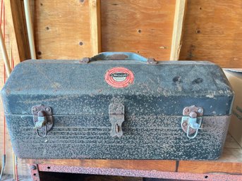 Vintage Weathered Simonsen Tool Box And Its Contents, 19x7x9in