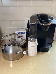 Keurig Coffee Maker, Chantal Stainless Steel Tea Kettle And Proctor Silex Grinder