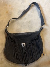 Vintage Black Suede Handbag  With Top Zip- USA