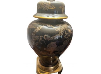 Asian Inspired Black And Gold Ceramic  Table Lamp