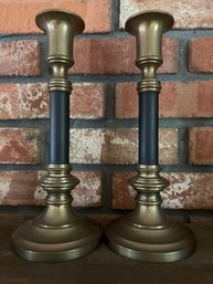 Pair Of Black And Brass Candlesticks