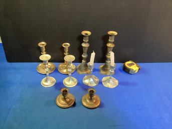 5 Pairs Of Brass Candle Stick Holders, Some  Very Heavy