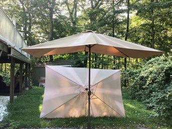2 Rectangler Umbrellas With One Base (both Work Great), No Holes, Crank Works  Great
