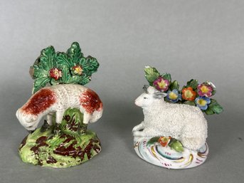 Antique Early 19th Century Staffordshire Bocage Pearlware Sheep Figures