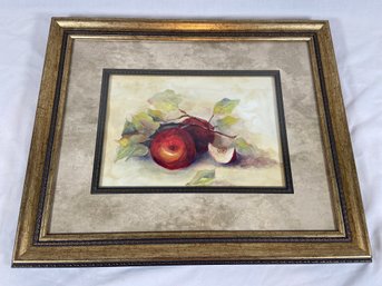 Still Life Apple Watercolor Painting Signed J. Miller 16x13 Matted Framed