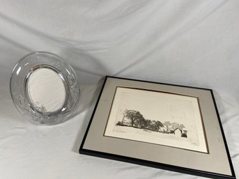 2 Picture Frames - Glass Mikasa (No Chips) And Metal With Signed Shelley Funk? Artist Proof 'six Swallows'