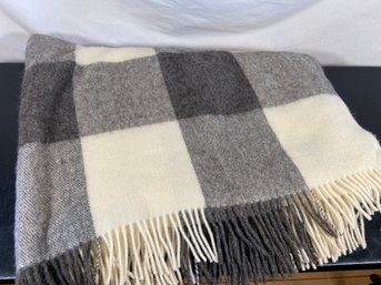 Gray And White Plaid Wool Throw Blanket 86x53
