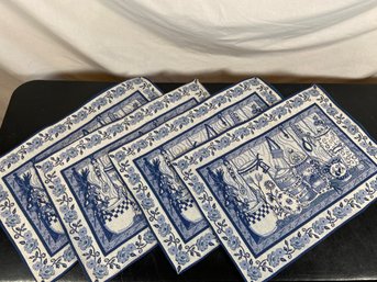 4 Blue And White Tapestry Placemats