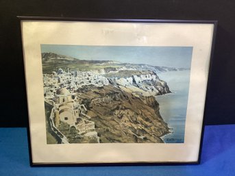 Nice PrintNice Print Of European Coast Line Signed Lower Right Frameed Under Glass In Great Shape