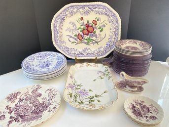 Vintage China Table Decor In Lavenders Inc Ironstone, Royal Staffordshire & More