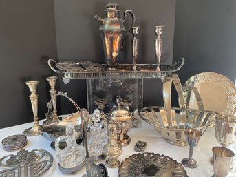Large Silver Plate Decor Group