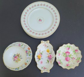 6 Austrian Dessert Plates And 3 Smaller Decorative Floral Plates/Bowls Made In England