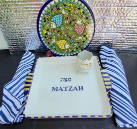 Handpainted Fish Plate From Israel, Matzoh Plate And Passover Bowl