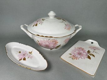 Vintage Yaebo Floral Porcelain Casserole, Cheese Plate & Platter