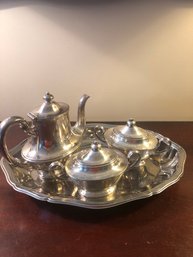 Silver Plated Teapot And Bowls With Tray