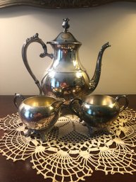 FB Rogers Silver Company Teapot, Sugar And Milk Bowls