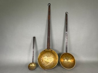Antique Brass & Cast Iron Hand Hammered Ladles