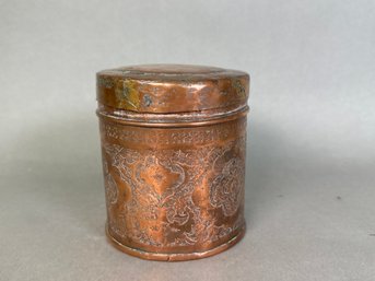 Beautiful Persian Copper Lidded Can