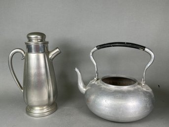Crescent Pewter Cocktail Shaker Pitcher & Knobler British Colony Tea Pot