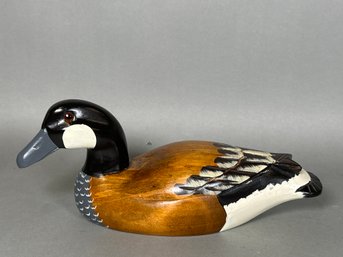 A Wooden Handpainted Duck Decoy