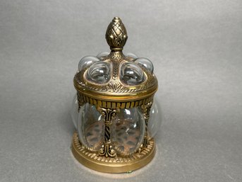 Vintage Baroque Brass & Mouth Blown Bubble Glass Lidded Apothecary Jar