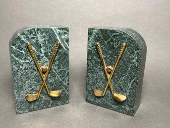 Quality Made Andrea By Sadek Marble & Brass Golf Book Ends
