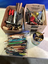 Miscellaneous Tools Lot, Drillbits, Allen Keys, Pencils, Pens, Markers, Levels, Too Much To List