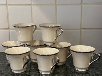Eight Lenox Solitaire Tea Cups With Platinum Rims