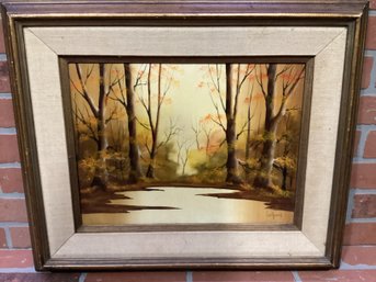 Albert Le Grand Acrylic Paint On Canvas 22'' X 19 1/2' Painting In The Woods Frame Autumn Forest Landscape