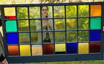 Incredible Stained Glass Mirror Made With A Rustic Barn Wood Window Paine