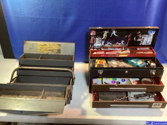 2 Metal Toolboxes With Vintage Slot Cars In The Craftsman Three Drawer, Hilty Multi Trade Metal Box