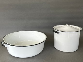Large Vintage White Enamel Pots