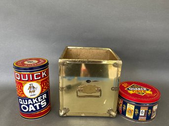 Brass Box & Quaker Oats Tins