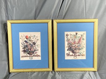 Pair Of Robert Furber Prints 12 Months Of Flowers February And December 12.5x15.5 Matted Framed