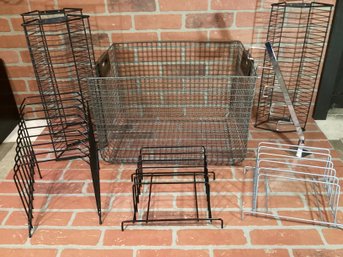 Vintage Wire Storage Lot Wire Basket, 3 DVD/video Game Disc Holders 3 Record/File Holders 1 Clothing Rack