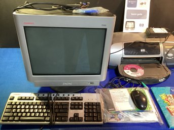 Vintage Compaq, Computer, And Hewlett-Packard Printer Came As Set Up( Working When Unplugged