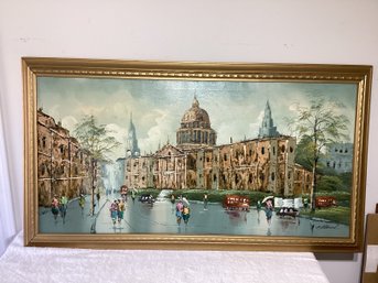 Large O/C Painting Of City Scene By Listed Artist( Steward) In Great Shape, Signed