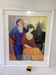 (Tarkay) Well Listed Artist, Large Serigraph Print,signed Under Glass, Gold Trim, Matting