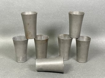Seven Heavy Weighted Vintage Pewter Cups