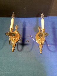 2 Wall Sconces In Excellent Shape, Solid Brass, Ready To Be Hung On The Wall