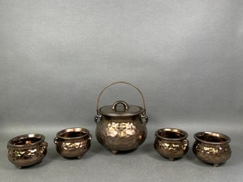 Vintage Mc Coy Copper Witch Oven Proof Stoneware Bean Pot & Bowls