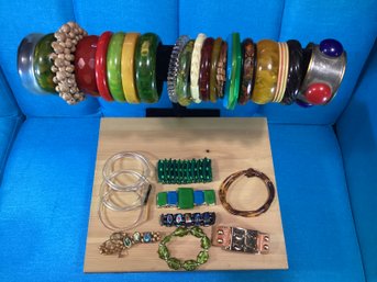 Vintage Bracelet Lot, Jewelry 1960s Bracelets 32 Bracelets