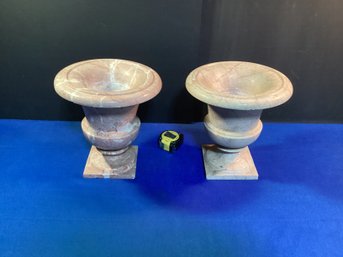 Exquisite Pair Of Marble Urns Or Planters Excelent Shape, Solid, 1 Piece Of Marble