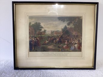 Vintage Lithograph Print, Early America, Orignal Piece, Titled (Raising The Liberty Pole)