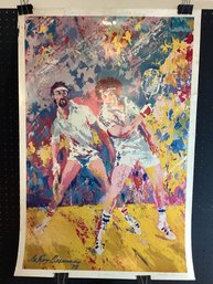 (Leroy Neiman), Pencil Signed Poster Of Billie, Jean King And Bobby Riggs Famous Tournament